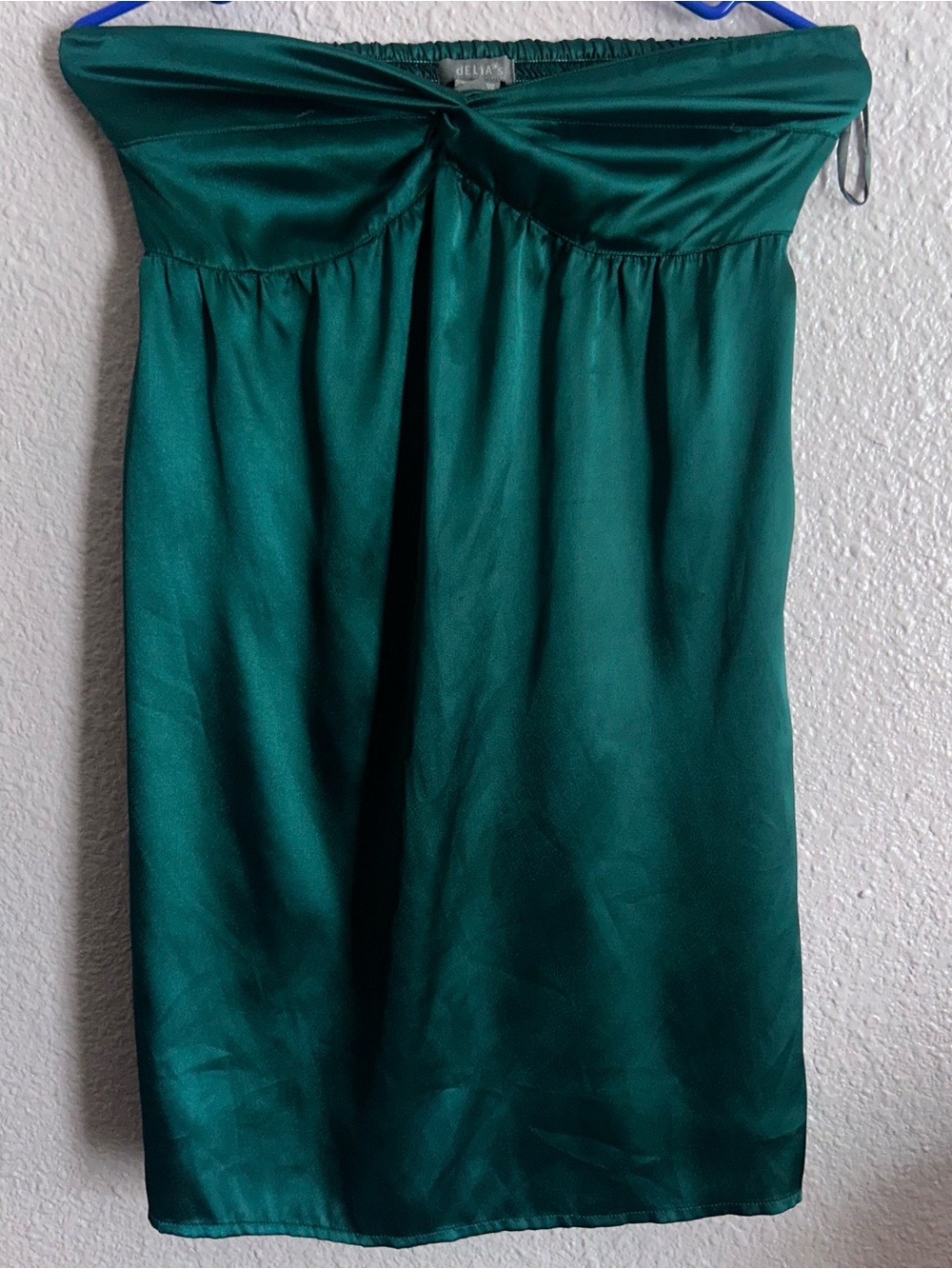 Vintage dELiA*s Strapless Emerald Green Satin Mini Dress